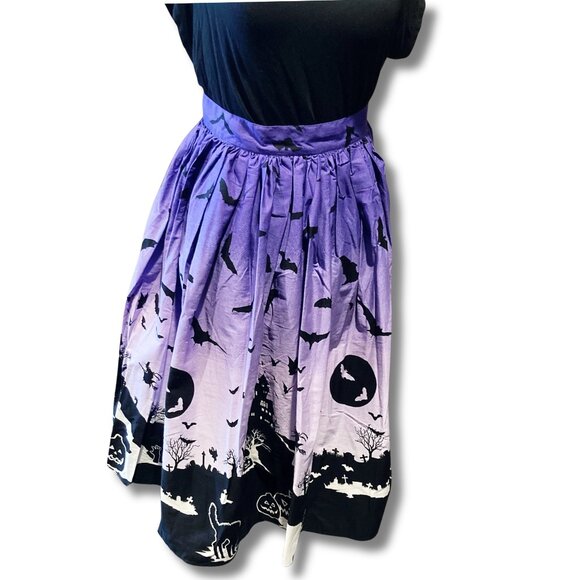 HELL BUNNY NWT Ombre purple black Haunt Graveyard circle skirt 1950s style SMALL - Picture 3 of 16